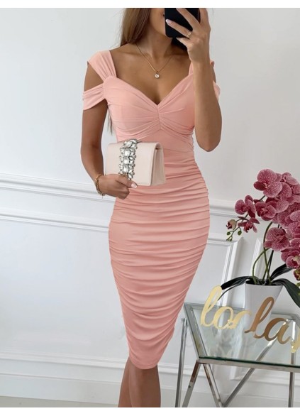 Sexy off-shoulder solid color midi dress