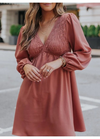 Sexy V-neck pleated A-shape dress