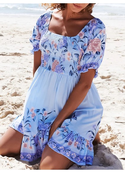 Short sleeve Bohemian holiday floral dress