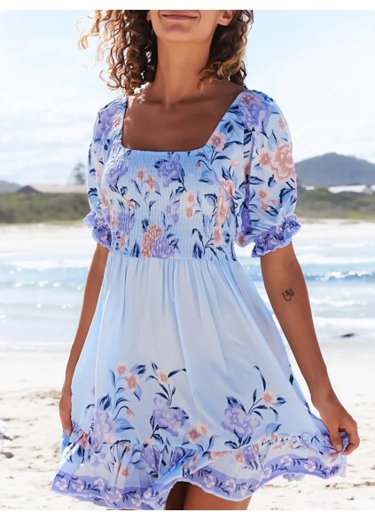 Short sleeve Bohemian holiday floral dress