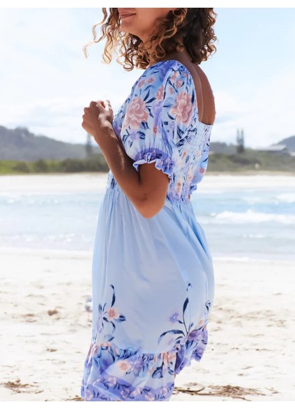 Short sleeve Bohemian holiday floral dress