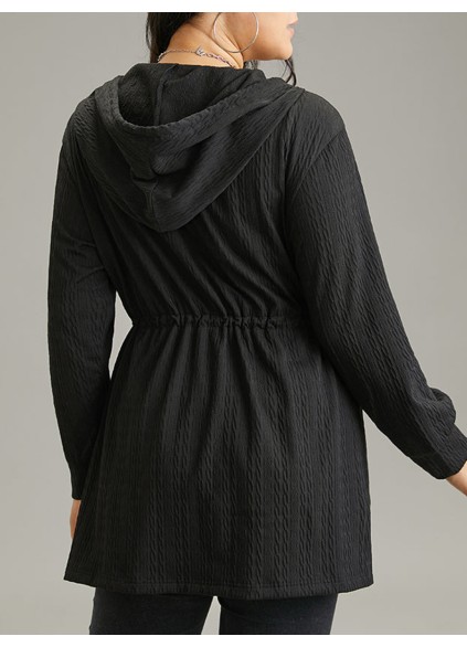 Simple hooded knit coat in black