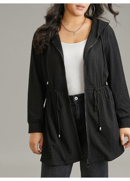 Simple hooded knit coat in black