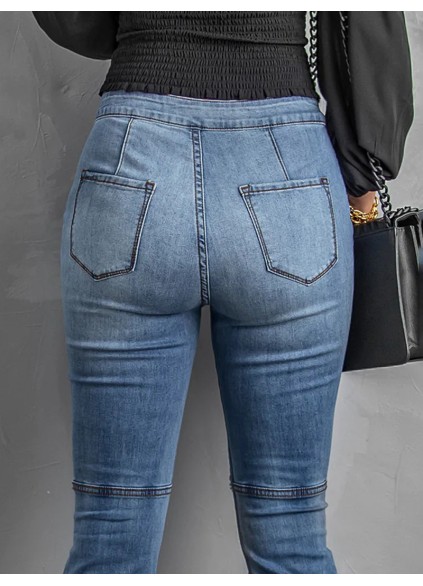 Solid color classic ripped knee jeans