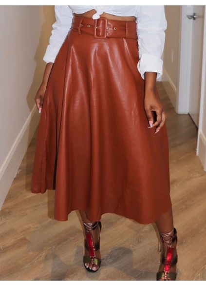 Solid leather jacket half skirt set