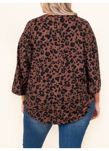 Spliced leopard patch pocket sequin T-shirt