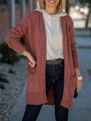 Spliced Rib Pocket Split Knitted Cardigan