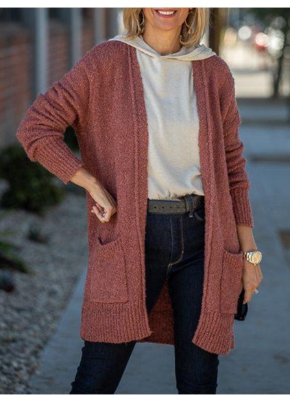 Spliced Rib Pocket Split Knitted Cardigan