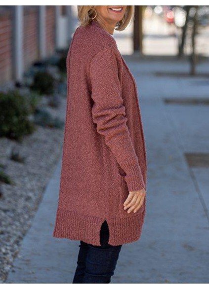 Spliced Rib Pocket Split Knitted Cardigan