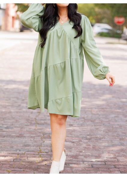 Split V-neck loose fitting dress