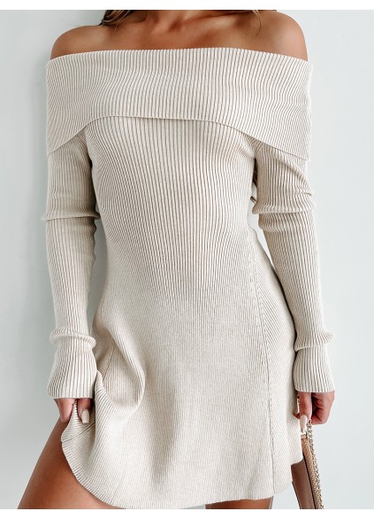 Straight-shoulder off-shoulder sweater dress