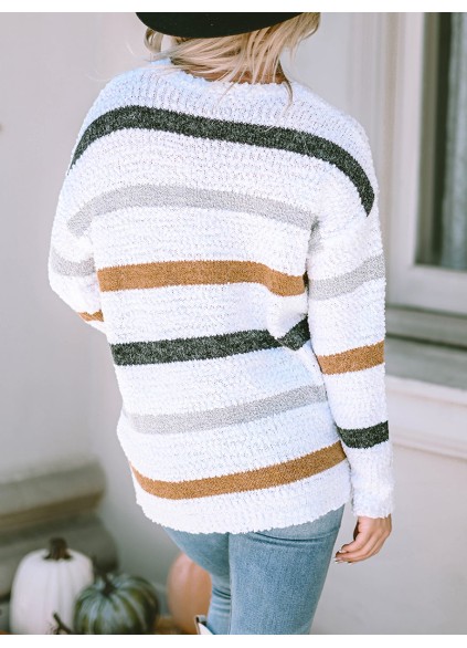 Striped Popcorn Knit Sweater