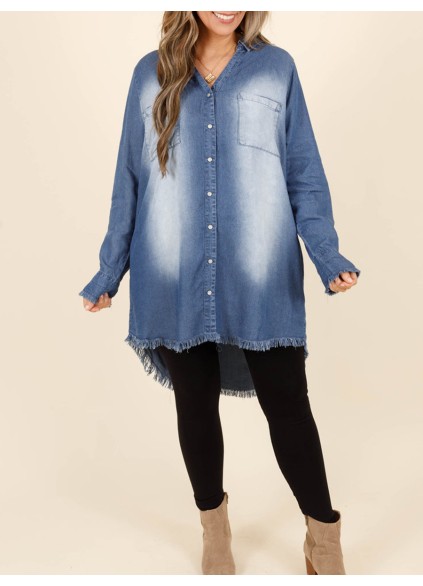 Tassel pocket washed denim shirt