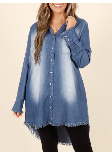 Tassel pocket washed denim shirt