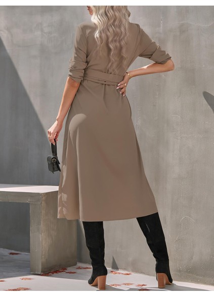 Tie Waist Long Sleeve Midi Shirt Dress