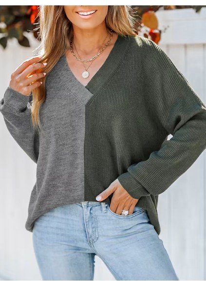 Two-tone ribbed sweatshirt