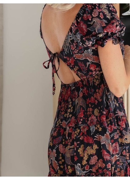 V-neck bubble sleeve floral dress