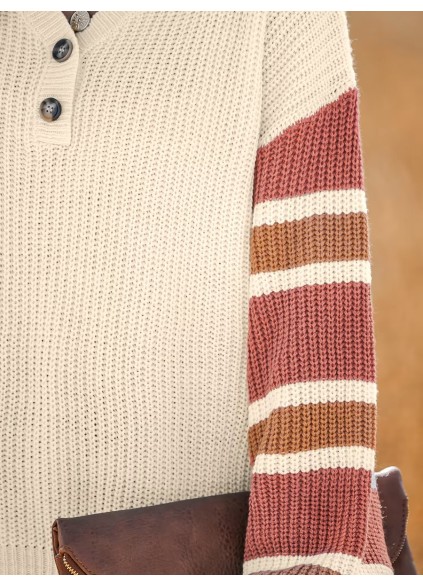 V-neck button-down striped sweater