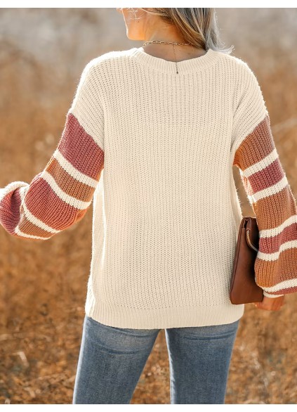 V-neck button-down striped sweater