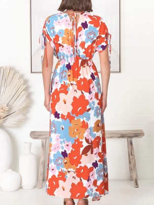 V-neck Cross Neckline Printed Dresses