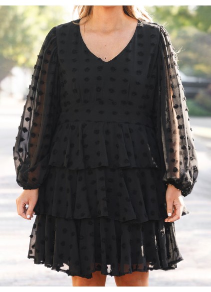 V-neck layered ruffled loose fitting dress