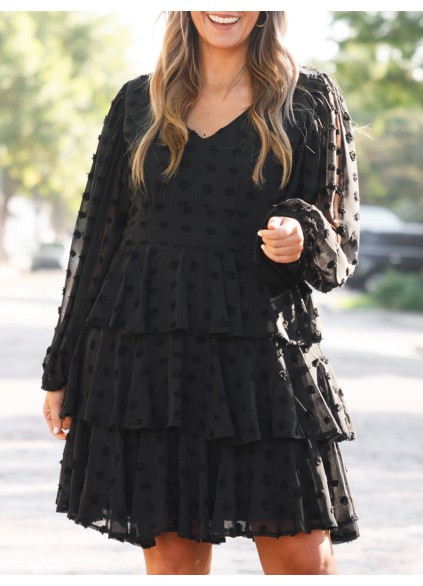 V-neck layered ruffled loose fitting dress