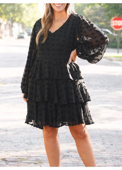 V-neck layered ruffled loose fitting dress