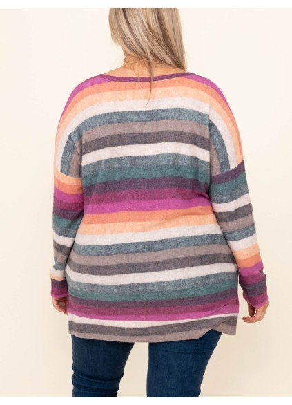 V-neck Rainbow Stripe T-shirt