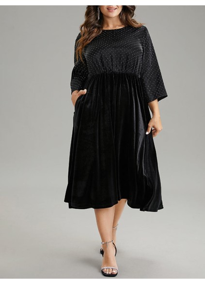 Velvet patchwork plus-size women's dress dress