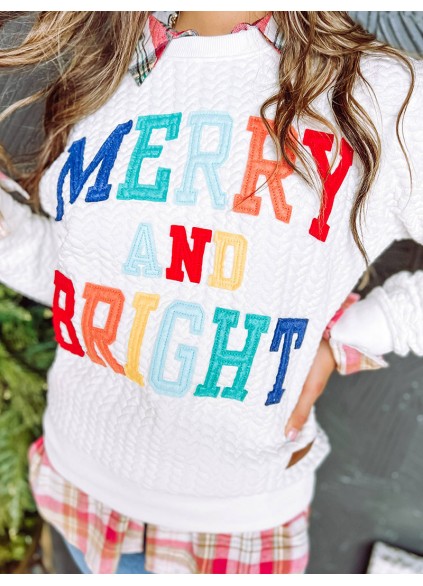 White Merry And Bright Cable Knit Pullover Sweatshirt