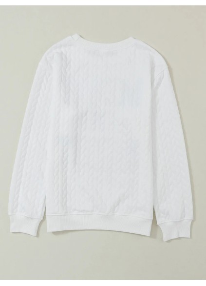 White Merry And Bright Cable Knit Pullover Sweatshirt