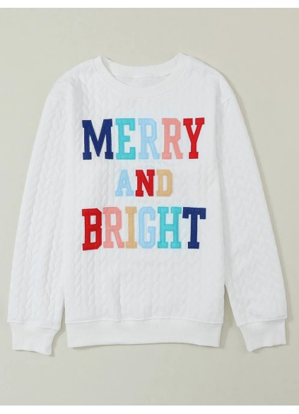 White Merry And Bright Cable Knit Pullover Sweatshirt