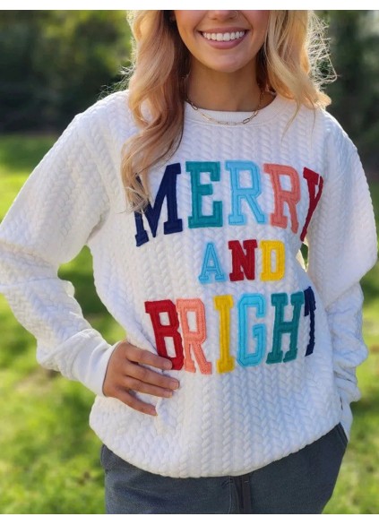 White Merry And Bright Cable Knit Pullover Sweatshirt