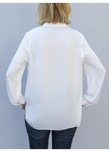 White Stand Collar Long Sleeve Blouse