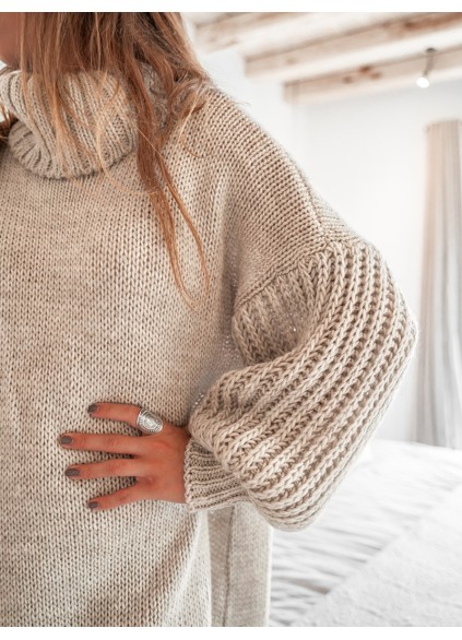 Wide puff sleeves Long Sweater