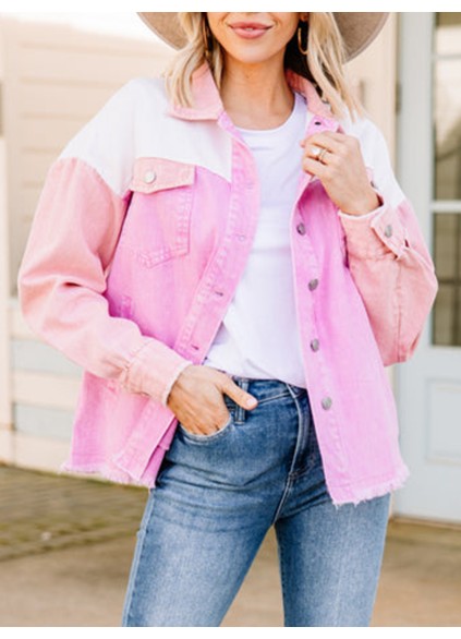 Pink Colorblock Denim Jacket