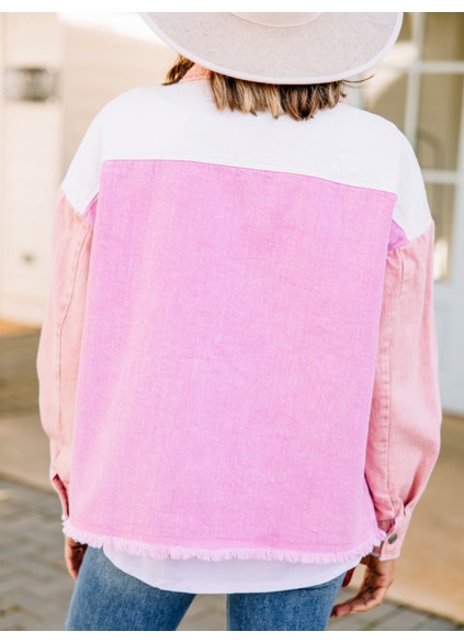 Pink Colorblock Denim Jacket