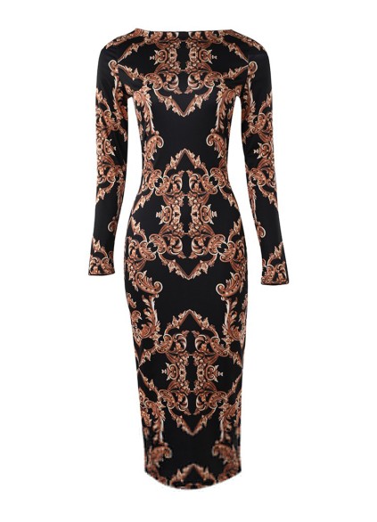 Women's bodycon printed long sleeve dress