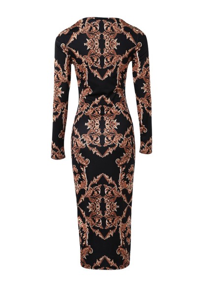 Women's bodycon printed long sleeve dress