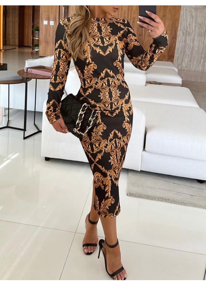 Women's bodycon printed long sleeve dress