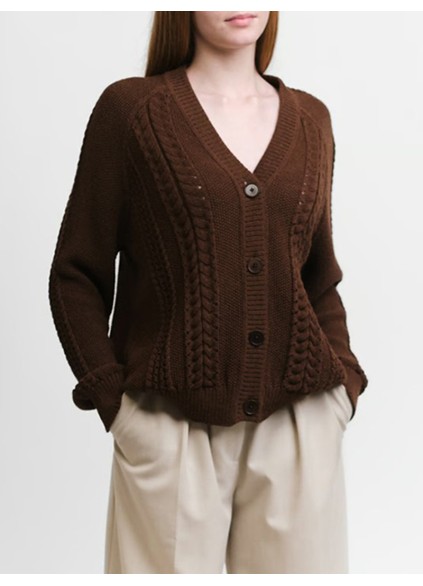 Women's brown woven cardigan