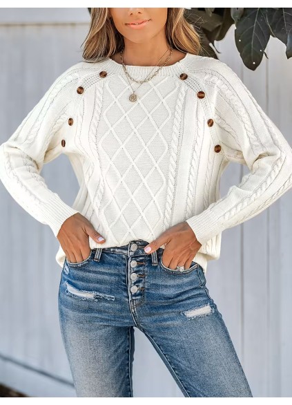 Women's cable knit button sweater