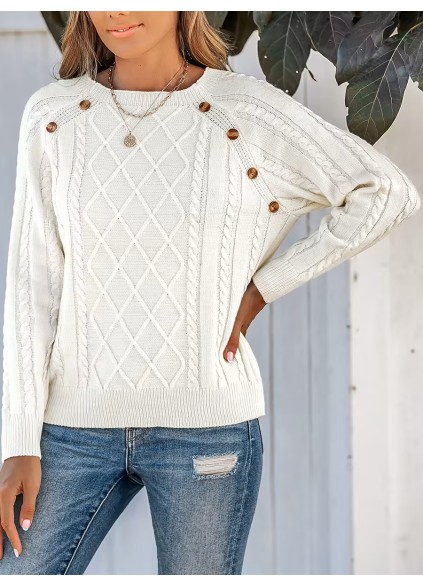 Women's cable knit button sweater