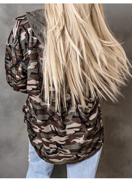 Women's Casual Camouflage Hooded Jacket