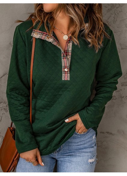 Women's casual patchwork button sweatshirt