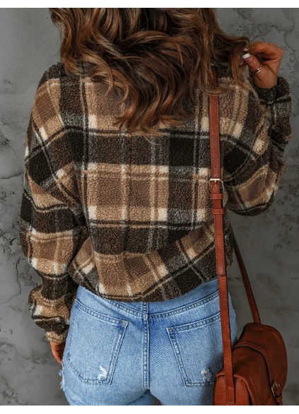 Women's casual plaid sherpa sweatshirt