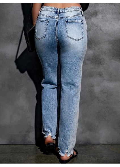 Women's casual ripped straight jeans