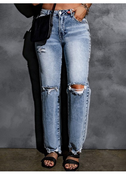 Women's casual ripped straight jeans