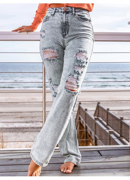 Women's casual washed ripped jeans