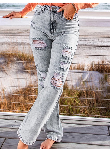 Women's casual washed ripped jeans